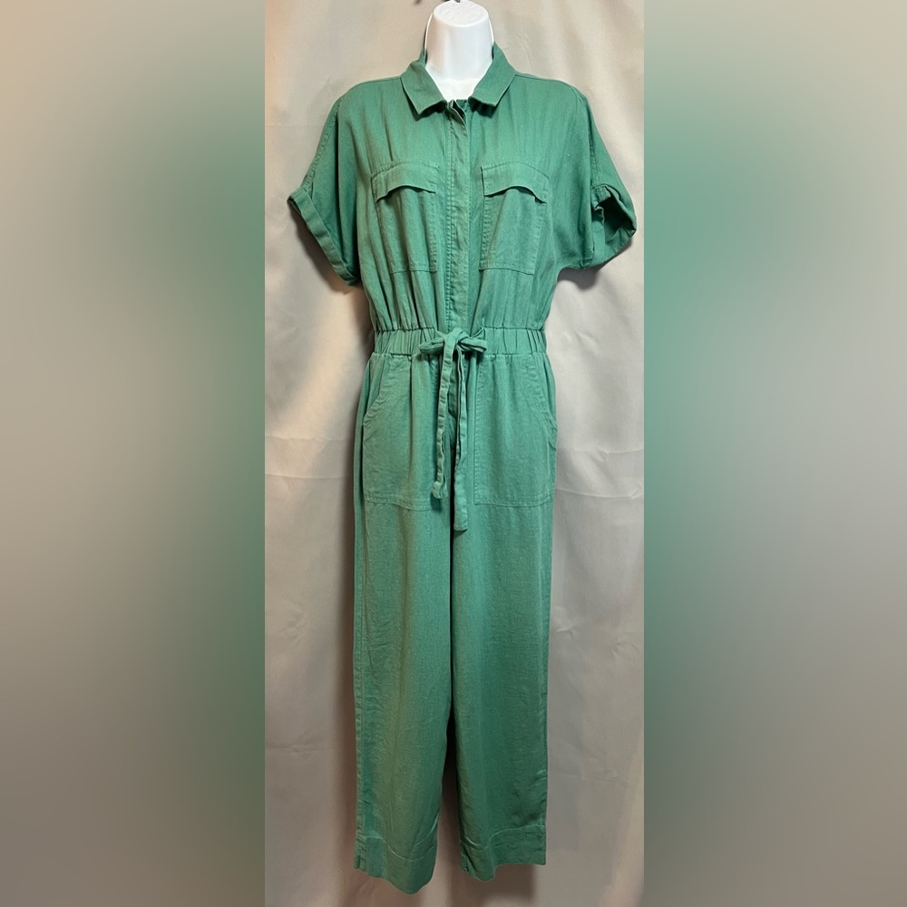 Universal‎ Thread Women's Short Sleeve Linen Jumpsuit Green Sz 4